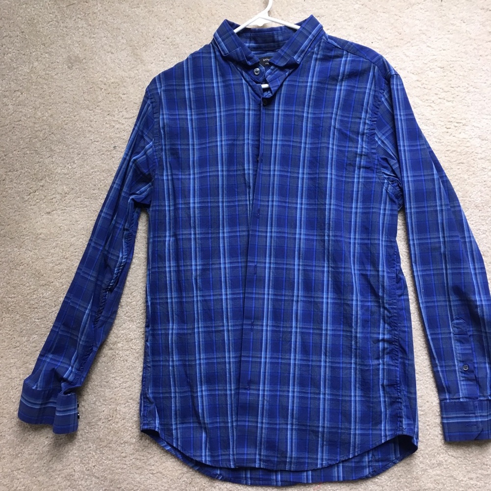 Blue plaid stretch Oxford Shirt